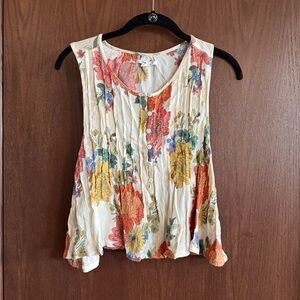O'Neill Cream Floral Sleeveless Tank with Coral, Yellow & Blue Print